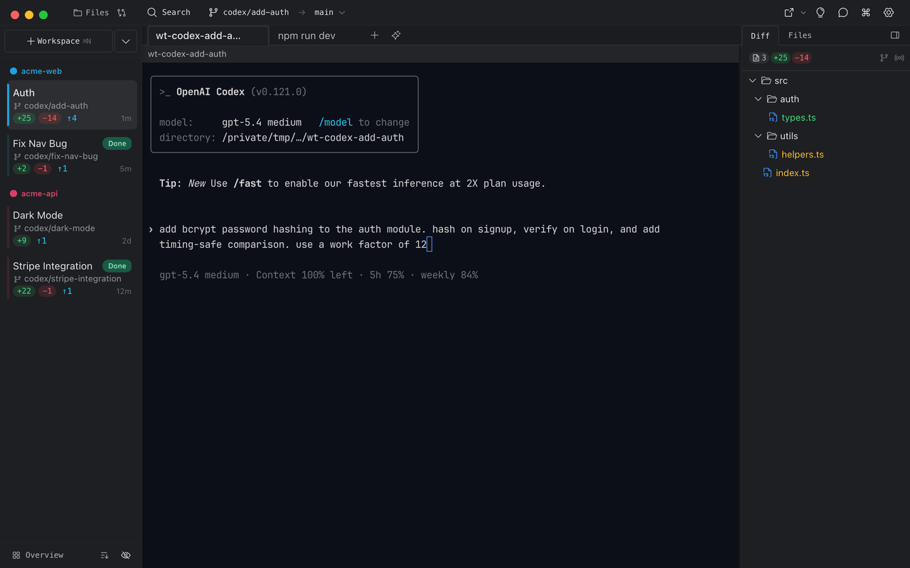 Baton app showing multiple Codex CLI instances