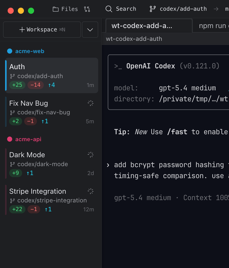 Baton notification badges on workspace cards showing agent status