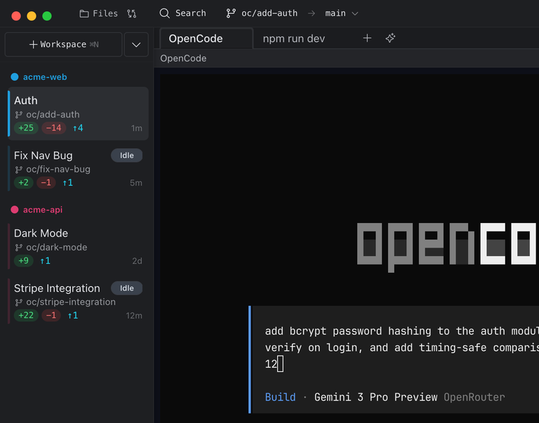 Baton workspace overview with project sidebar and workspace cards
